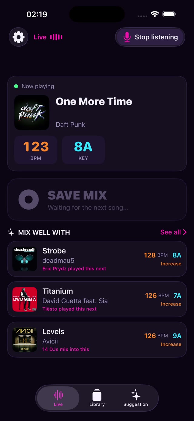 MixBuddy live screen